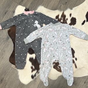 Fleece Pink Unicorn Girls One-Piece Sleepers - 2-Pack Bundle